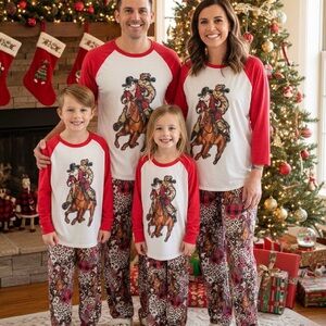 Cowboy Christmas Santa Horse Pjs / Adult Santa Pajamas / Vintage Western